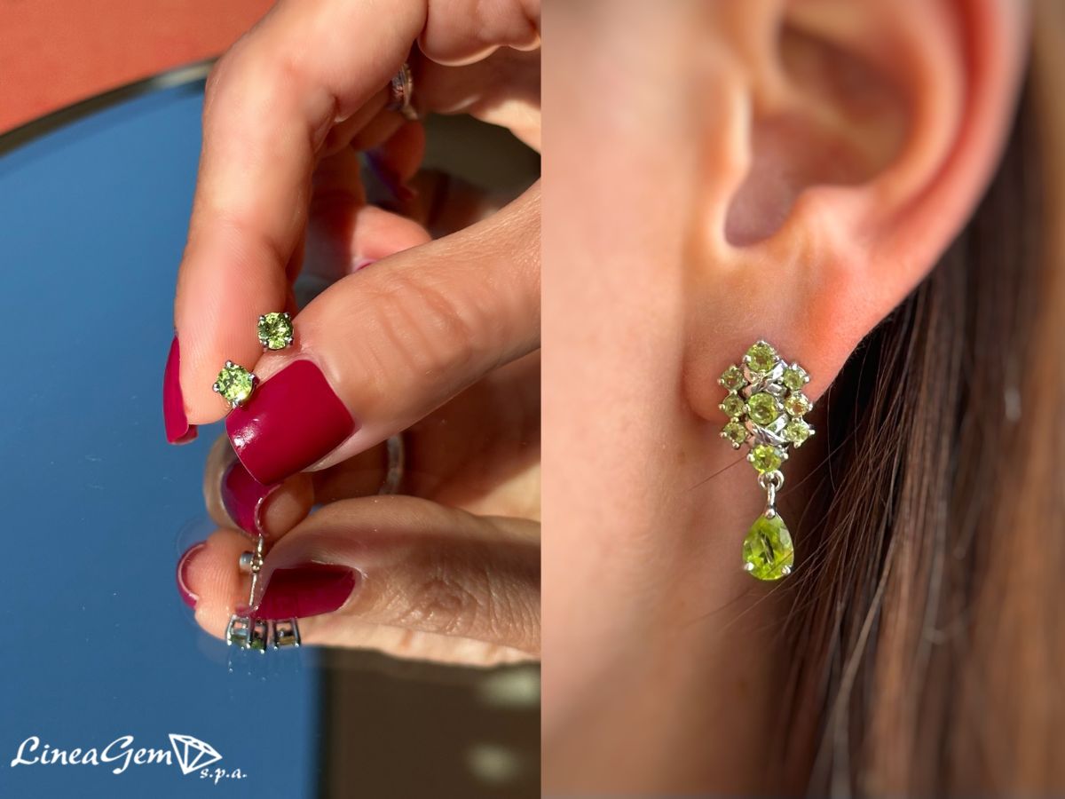 orecchini di peridoto in argento rodiato